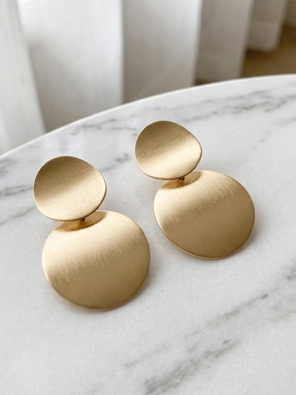 Gold Double Circle Ladies Dangle Earrings